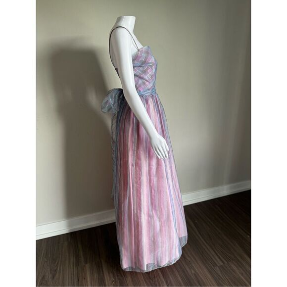 Vintage Enchanted Fairy Princess Metallic Striped Bow Gown Dress - Picture 8 of 14